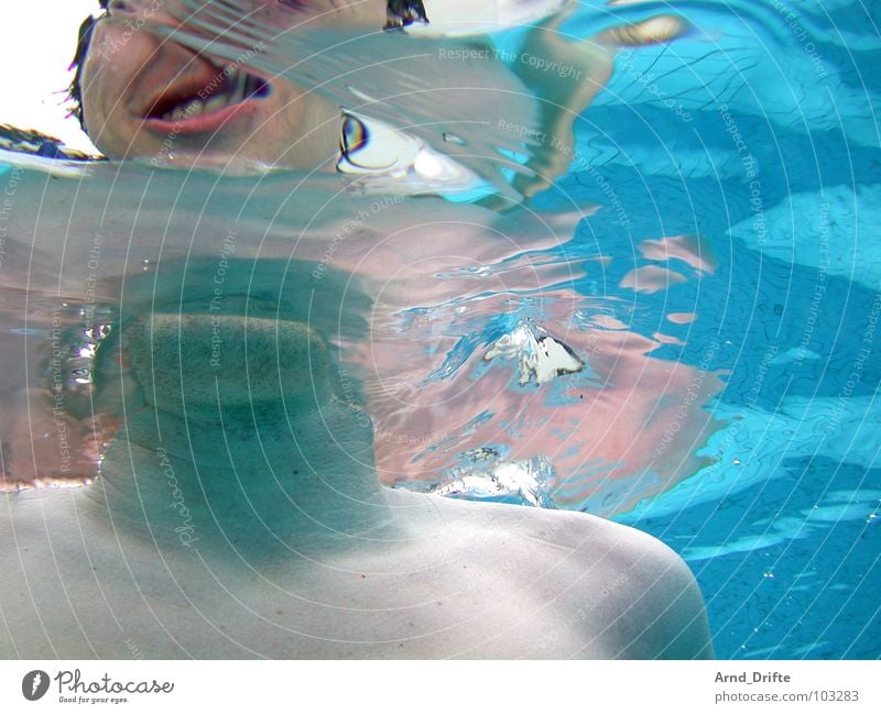 Underwater Self-Portrait Swimming pool Bathroom Portrait photograph Summer Water Underwater photo Head Distorted Blue