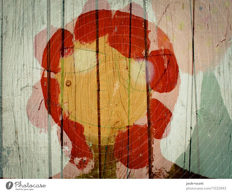 flower child Head Street art Flower Wooden fence Dream Happiness Spring fever Optimism Agreed Idea Creativity Surrealism Change Double exposure Love of nature
