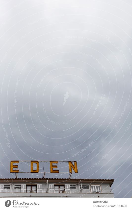E.D.E.N. Weather Bad weather Esthetic Mount Eden Hotel Advertising Billboard Heaven Gray clouds Clouds Covered Colour photo Subdued colour Exterior shot Detail