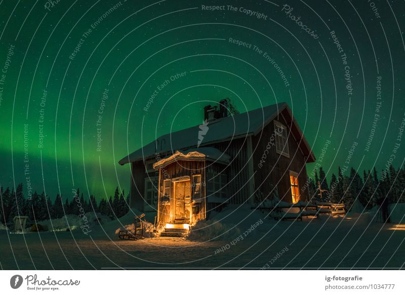 Polar light in the Night House (Residential Structure) Landscape Sky Dark Fantastic Warmth Green Moody Surrealism Aurora Polaris Beauty In Nature Color Image