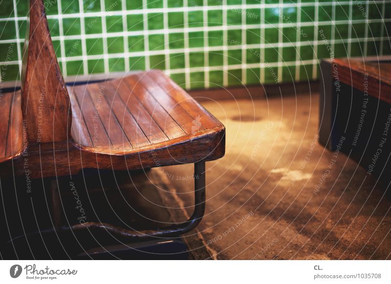 Waiting bench Room Bench Tile Wood Sit Authentic Retro Brown Green Calm Break Stagnating Colour photo Interior shot Deserted Day Shallow depth of field