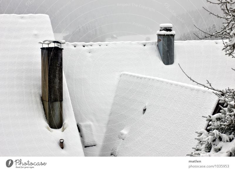 ridge Village Deserted House (Residential Structure) Roof Chimney Black White Snowfall Colour photo Exterior shot Roof ridge Idyll Cozy Calm Winter mood