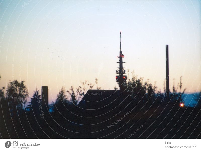 Window with view Transmitting station Radio technology Sunset Antenna Broacaster Tower sunrise Vantage point