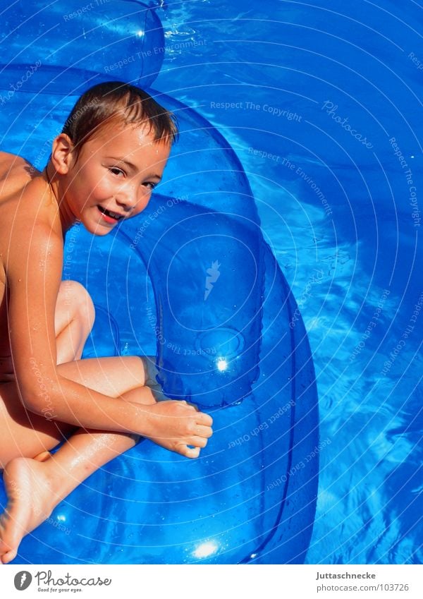 chair surfing Swimming pool Child Boy (child) Armchair Blow Inflatable Summer Playing Toys Air mattress Vacation & Travel Sunbathing Contentment Romp