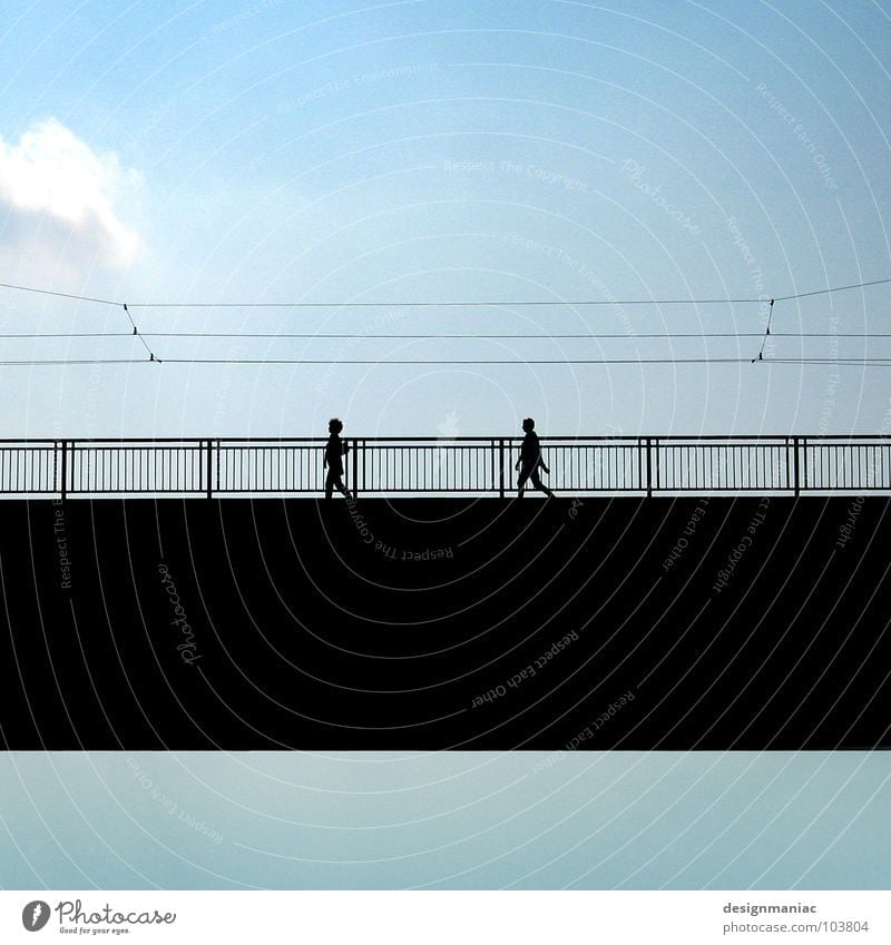 sky bridge Clouds Light blue Black Going Cable Connect Direction Harmonious In step Parallel Sky Pure Bridge Blue Human being Contrast Silhouette Equal Clarity