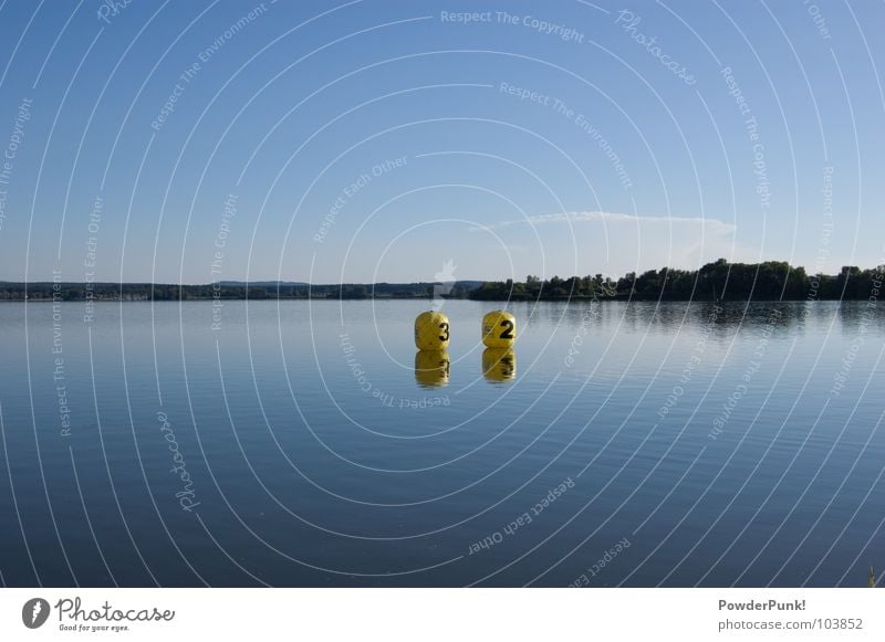 Signs in the sea Yellow 3 2 Tree Panorama (View) Franconia Waves Wood flour Forest Reflection Germany Bavaria Water three two balloons trees altmühlsee