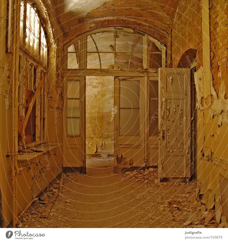 sanatorium House (Residential Structure) Ruin Building Window Door Old Sadness Creepy Broken Loneliness Fear Colour Transience Entrance Hallway Plaster Possible