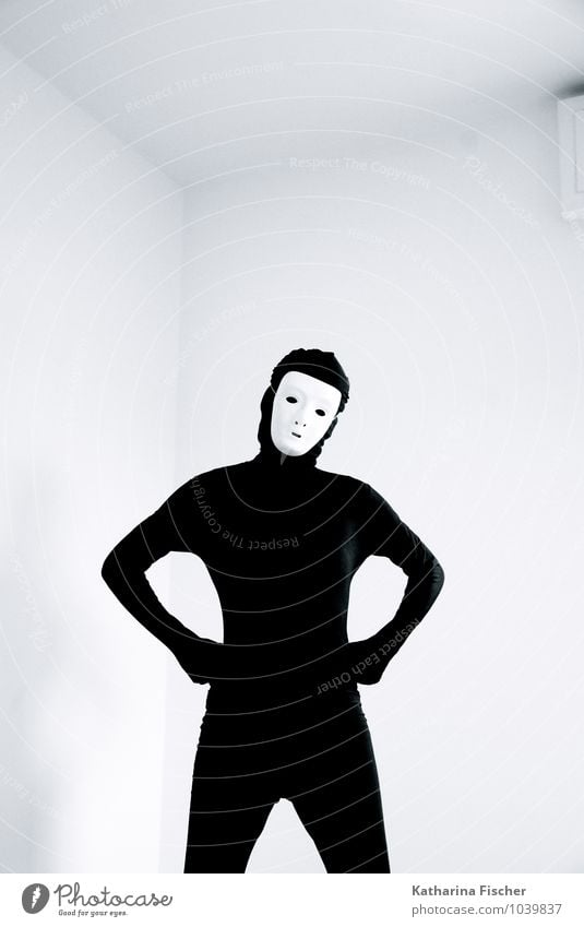 #1039837 Masculine Feminine Androgynous Human being 18 - 30 years Youth (Young adults) Adults 30 - 45 years 45 - 60 years Suit Mask Stand Black White