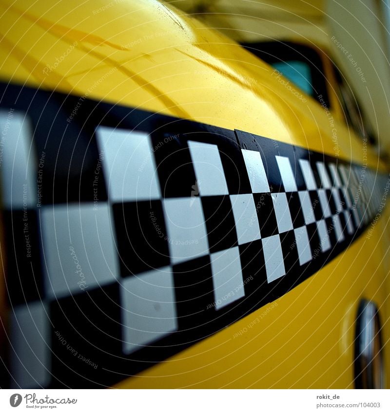 yellow racer Yellow Taxi Black White Checkered Diagonal Speed Traffic jam Hire car Transport USA Services ralley stripes yellow cab Car Rent showcar troublesome