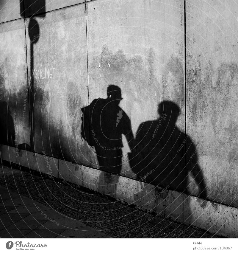 downside Concrete Wall (barrier) Wall (building) Gray Town Sidewalk Shadowy existence Shadow play Man Closing time Human being Black & white photo Fear Panic