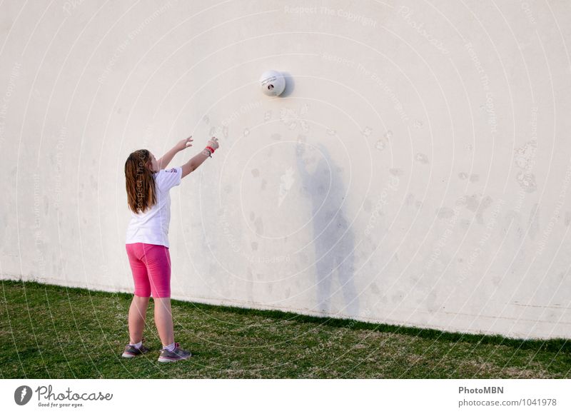 shadow ball Joy Playing Ball sports ball wall Child Girl 1 Human being 8 - 13 years Infancy Sports Throw Happiness Contentment Equal Symmetry Colour photo