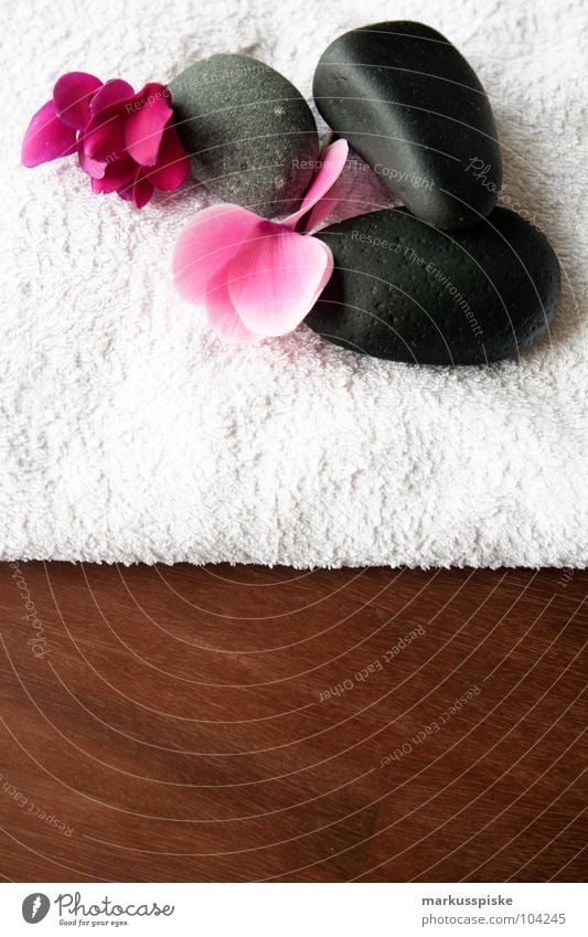 wellness Wellness Relaxation Blossom Towel Stone Massage Wood Table Acacia Far East Beautiful Spa Volcano