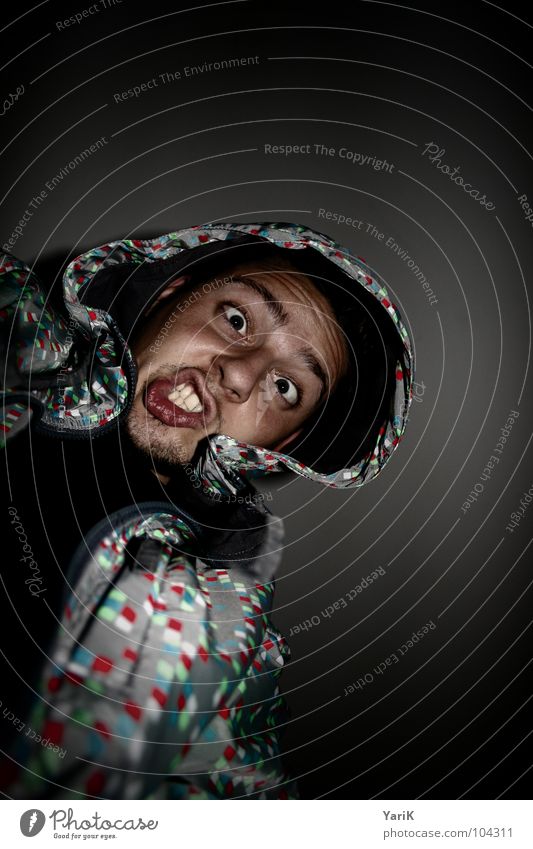 bare Man Jacket Hooded (clothing) Snarl Style Dark Multicoloured Black Crazy Anger Aggravation hoody Eyes Face contrast Patch Point Looking mad madness Teeth