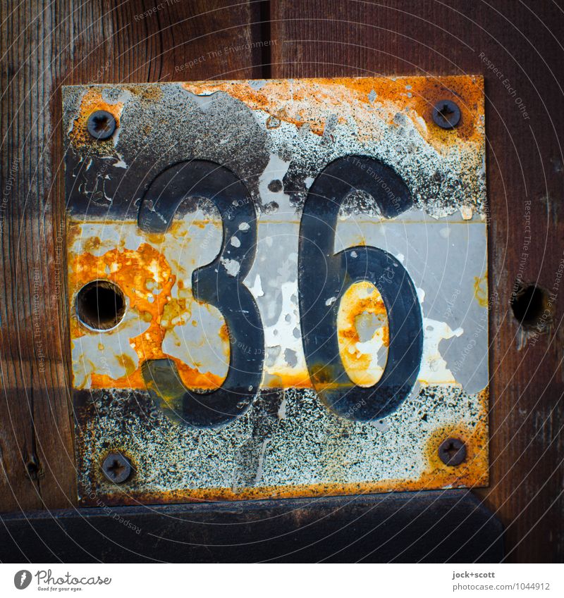 36 six times six Typography Varnish Wood Metal Rust Signs and labeling Square Old Retro Brown Decline Transience Change Weathered Threaded connection Embossing