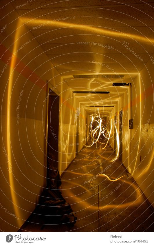 light threads Light Stripe Yellow Dark Long exposure Exposure Night Derelict Dance Corridor