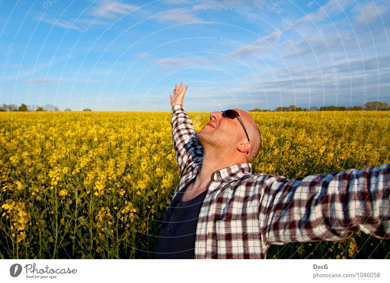Male - free in the field Joy Happy Allergy Life Well-being Contentment Relaxation Freedom Summer Sun Human being Masculine Man Adults 1 Environment Nature Air