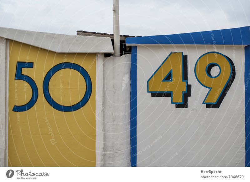 neighbors Vacation & Travel Summer vacation Beach Hut Wall (barrier) Wall (building) Digits and numbers Maritime Clean Blue Yellow White Beach hut