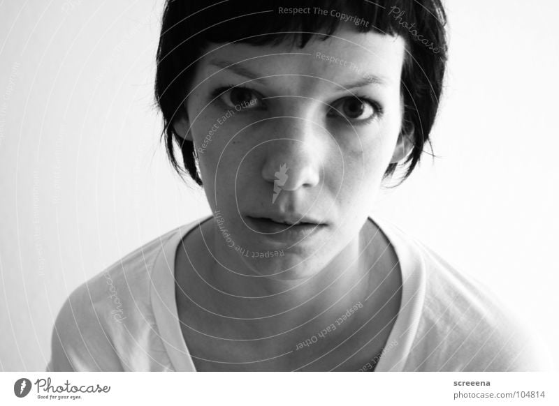 wasted Portrait photograph White Woman Strange Boredom Black & white photo black Hair and hairstyles Mouth Nose Eyes Loneliness