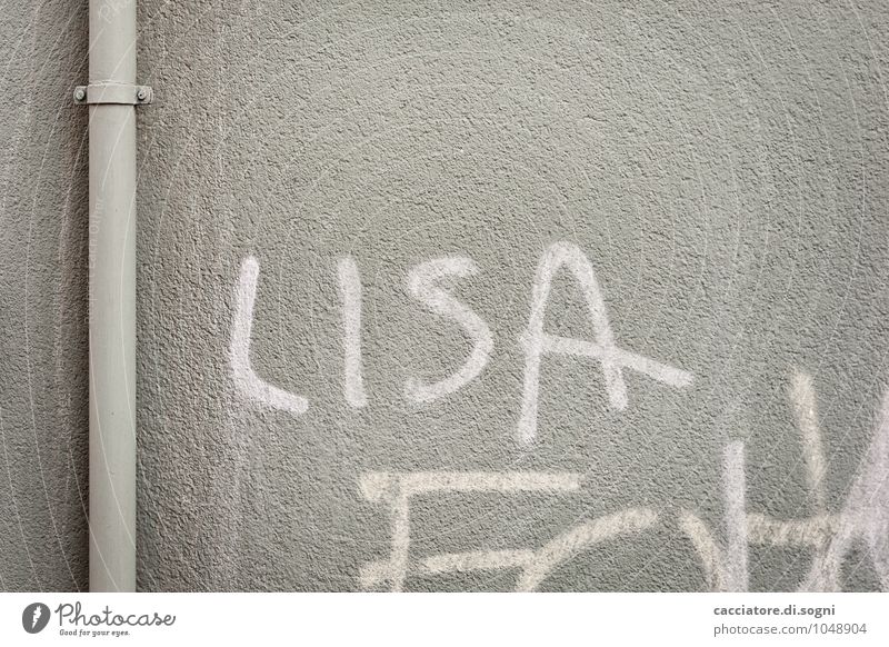 Lisa Work of art Wall (barrier) Wall (building) Conduit Pipe Downspout Downpipe Characters Graffiti Simple Feminine Gray White Joie de vivre (Vitality)