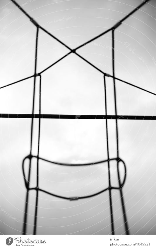 giant macramé Deserted Rope Crucifix Line Knot Net Network Loop Exceptional Threat Large Above Gloomy Gray Black Attachment Bright background Tense
