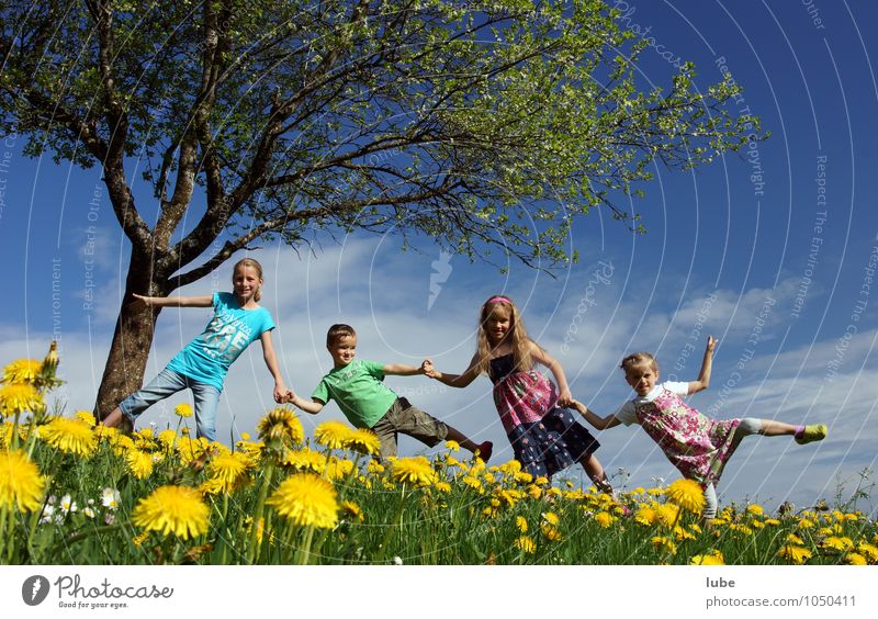 spring Joy Happy Human being Child Infancy 4 3 - 8 years Environment Nature Landscape Spring Beautiful weather Flower Grass Meadow Happiness Spring fever