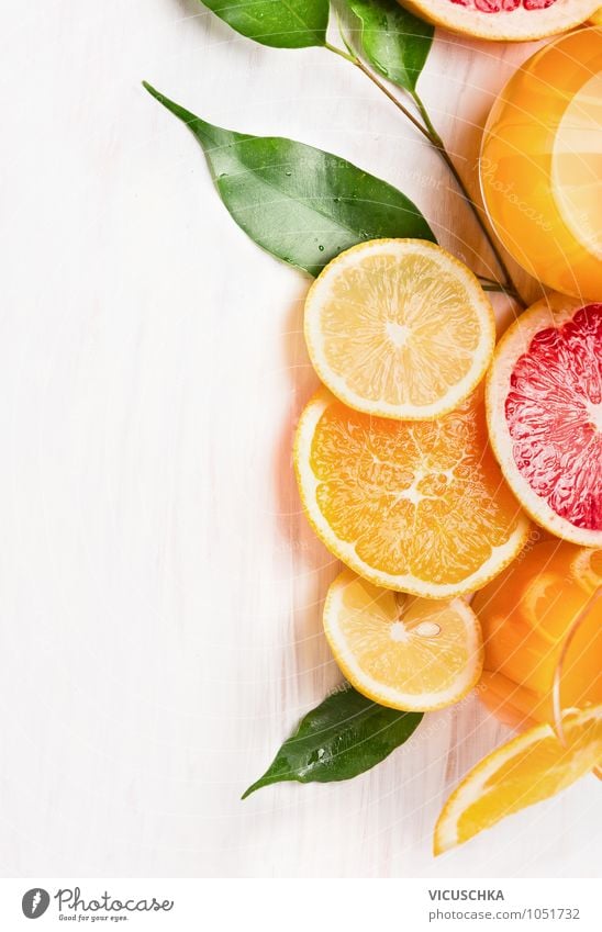 Citrus fruits cut into slices Food Fruit Orange Nutrition Breakfast Organic produce Vegetarian diet Diet Lemonade Juice Glass Style Design Healthy Eating
