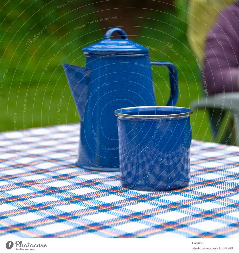 I'll buy you a cup of coffee.... Relaxation Trip Far-off places Freedom Camping Chair Table coffee pot Coffee cup Metal To enjoy Blue Red White