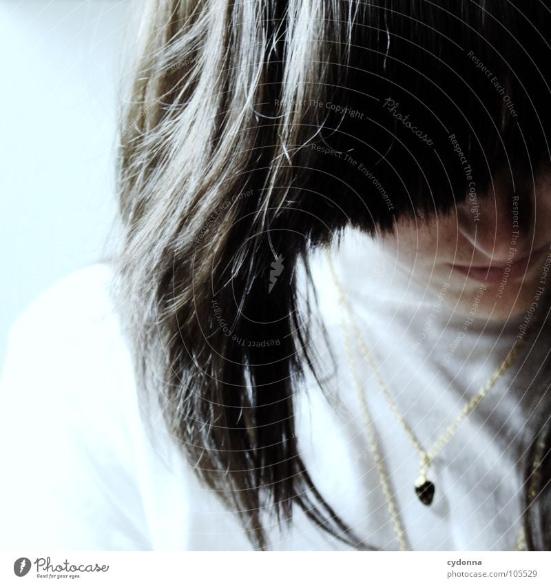 self-engrossed Woman Blur Go under Chin Illuminate Unobserved Portrait photograph Self portrait Brunette Hair and hairstyles Haircut Raw Emotions