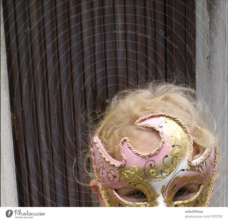 mask princess Venice Pink Blonde Girl Italy Child Fear Wood Brown Beautiful Carnival Door Mask cryptic Gold Eyes Glittering Hide