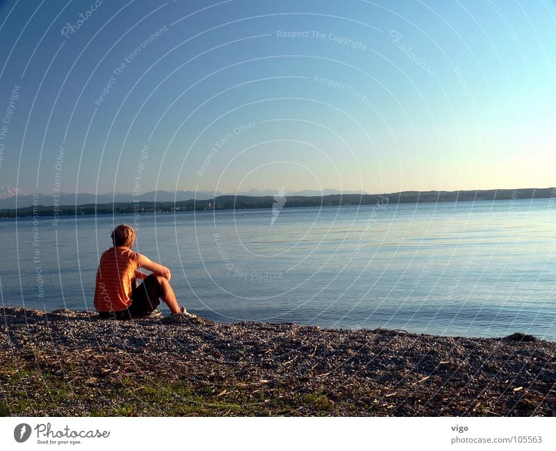 Chill-out zone. Lake Lake Starnberg Sunset Summer Beach To enjoy Alps Water Sky Blue Orange chilly