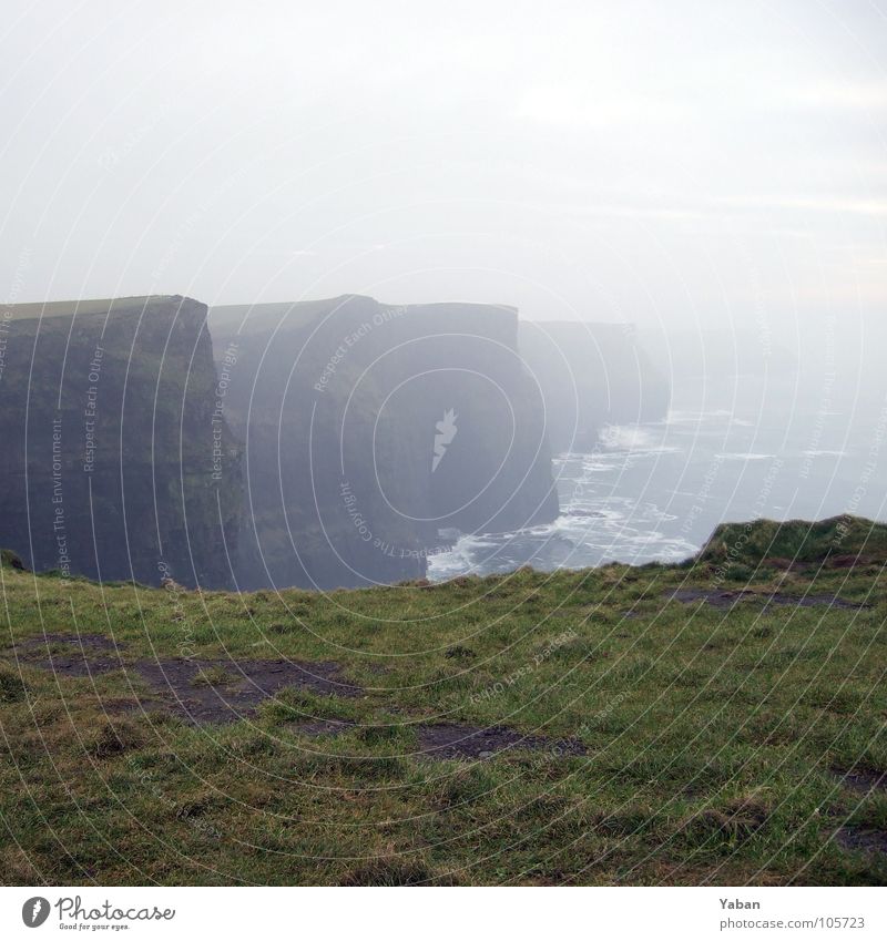 Cliffs of Moher Atlantic Ocean Fog Waves White crest Panorama (View) Beach Coast Might Ireland West Coast cliffs Green Island Wind