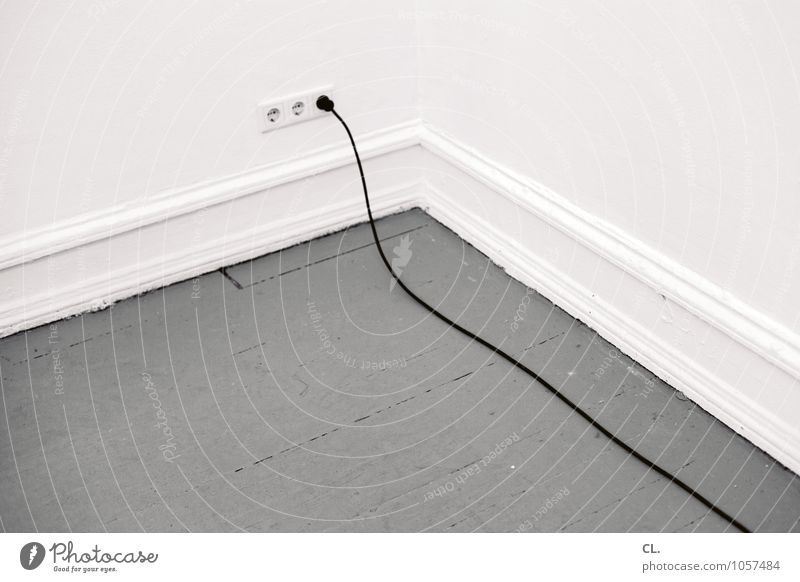 Long line Living or residing Flat (apartment) Room Cable Socket Connector Wall (barrier) Wall (building) Wooden floor Gray White Energy Colour photo