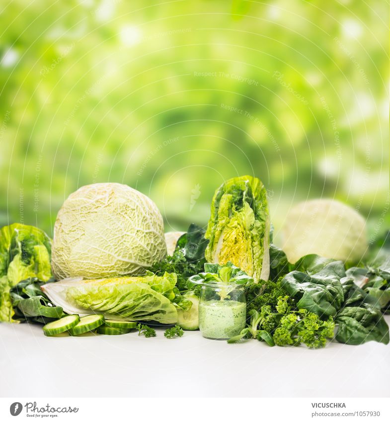 Green vegetables and smoothie in a jar Food Vegetable Lettuce Salad Herbs and spices Nutrition Breakfast Organic produce Vegetarian diet Diet Beverage Juice