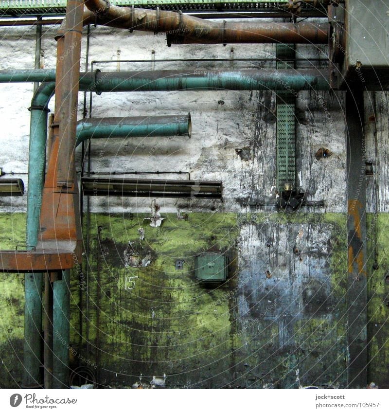 deserted and smeared Workplace Metal Rust Dirty Broken Green Change Derelict Switch Storage Oily GDR Ravages of time Detail Abstract Structures and shapes