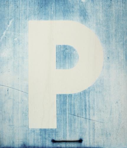 PlaceHolder Transport Road sign Signage Characters Old Simple Blue White Abrasion abraded Shabby Tracks Parking lot Ravages of time Colour photo Exterior shot