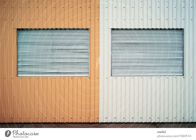 Today rest day Facade Window Metal Sharp-edged Simple Gloomy Design Stagnating Shutter Venetian blinds Tin sheet metal Container Wall (building) Barricaded