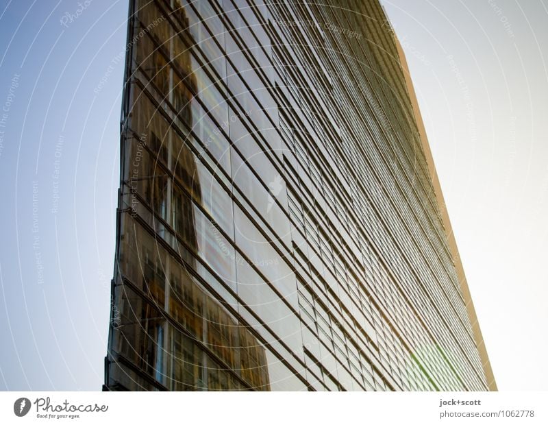 clear edge at Potsdamer Platz Architecture Cloudless sky Downtown Berlin High-rise Glas facade Corner Sharp-edged Large Long Modern Innovative Glimmer Narrow