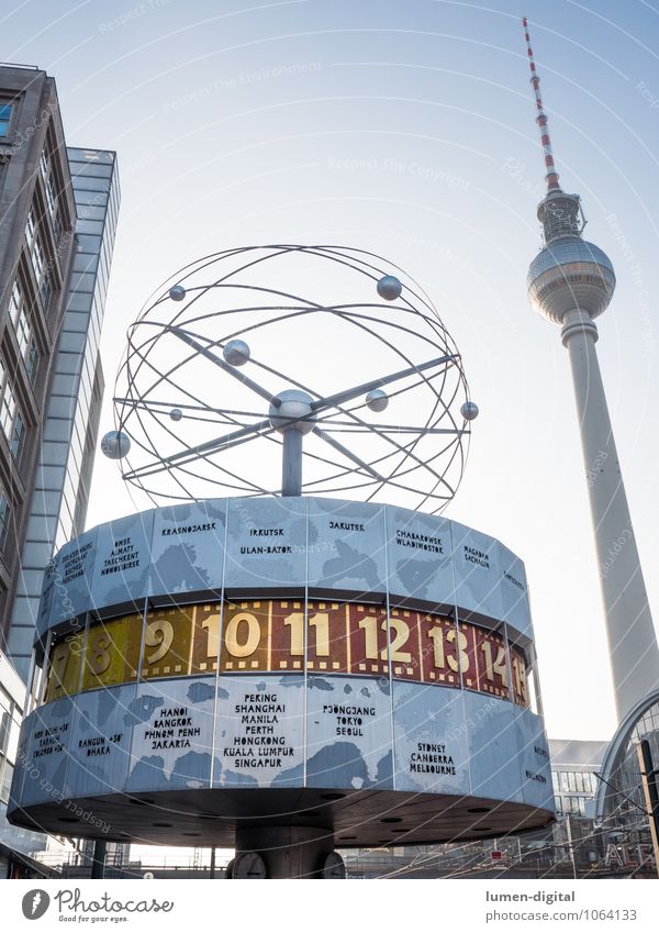 World time clock with television tower Tourism Clock Berlin Germany Europe Capital city Tower Tourist Attraction Landmark Transience Change Alexanderplatz