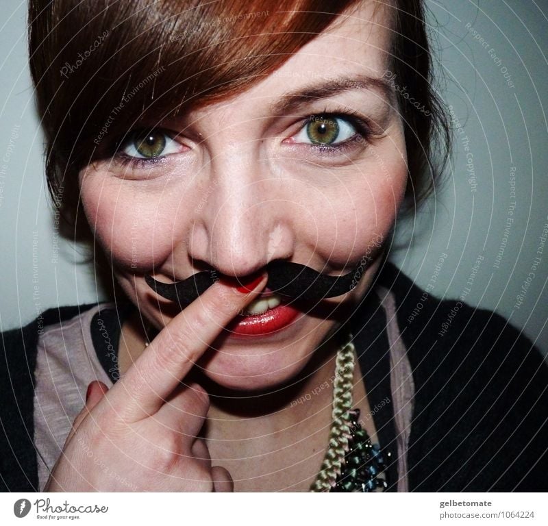 Madame Mustache II Joy Happy Face Leisure and hobbies Feminine Young woman Youth (Young adults) Woman Adults 1 Human being 18 - 30 years Accessory Brunette