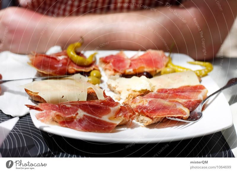 Spanish Food II Art Esthetic Contentment Food photograph Healthy Eating Dish Ham Strips of ham Delicious Lunch hour Midday sun Tapas Majorca Spain Snack Plate