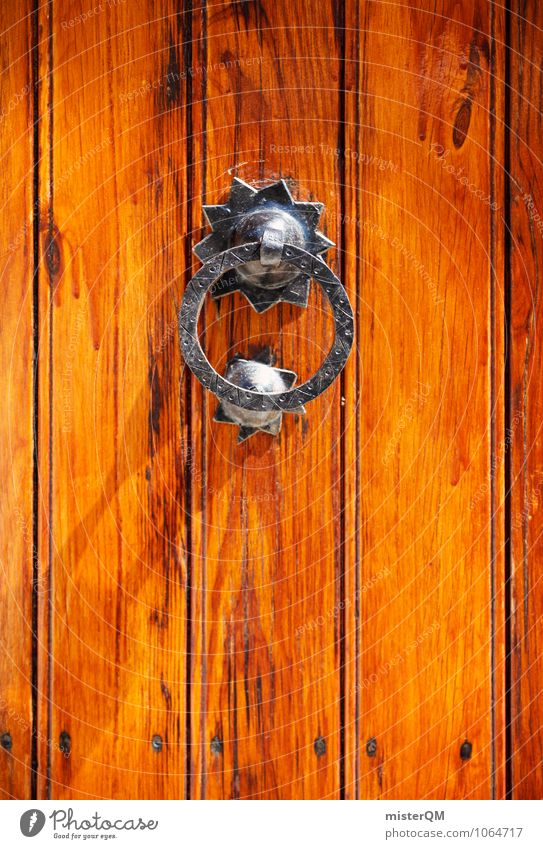 Wooden door. Art Esthetic Door Doorknob Door opener Colour photo Subdued colour Exterior shot Close-up Experimental Abstract Pattern Deserted Copy Space left