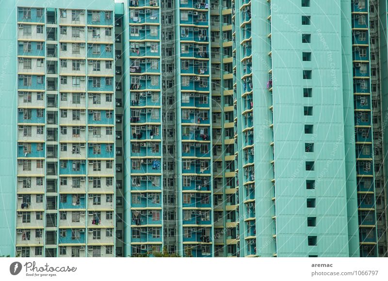 Individual living Hong Kong Hongkong Asia Town Downtown Populated House (Residential Structure) High-rise Architecture Balcony Window Living or residing Blue