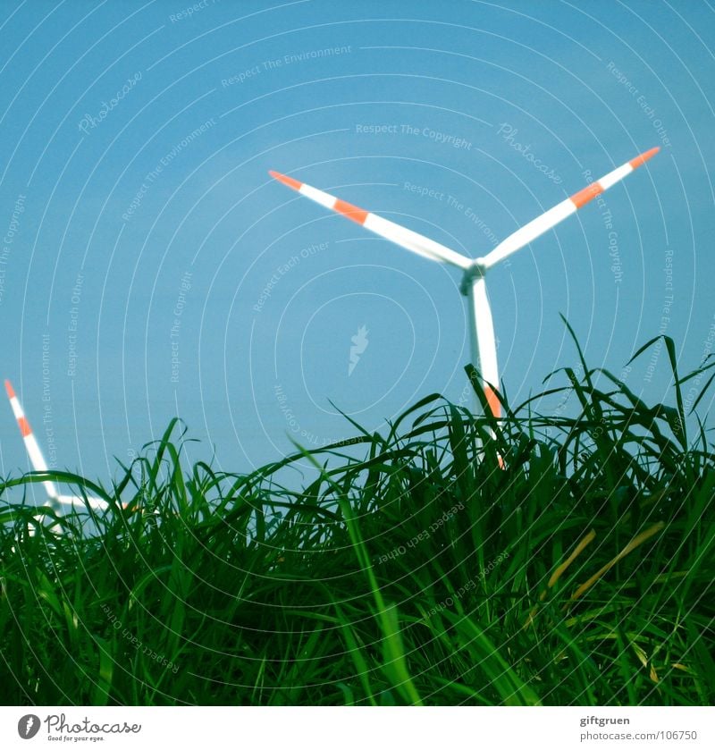 green energy Grass Green Red White Electricity Rotate Renewable energy Generator Wind energy plant Industry Sky Blue Energy industry power supply Lawn