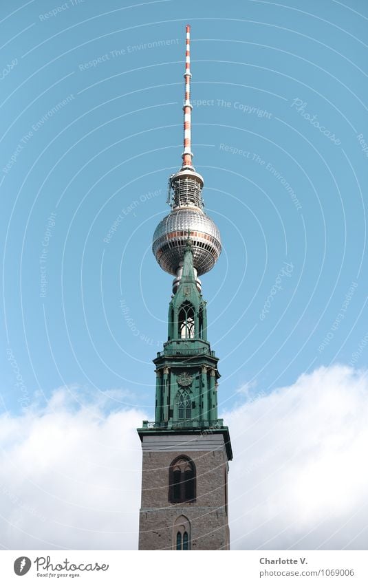 amalgamation Beautiful weather Berlin Berlin TV Tower Church of Our Lady Capital city Downtown Roof Tourist Attraction Landmark Stone Metal Old Famousness