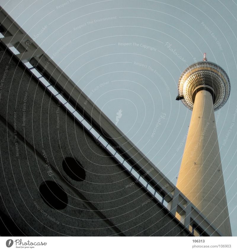 I LOVE BERLIN Berlin TV Tower Landmark East Large Might Concrete Radio waves Monument Radio (broadcasting) West Tall paranoia Fear Metal Handrail bearlin