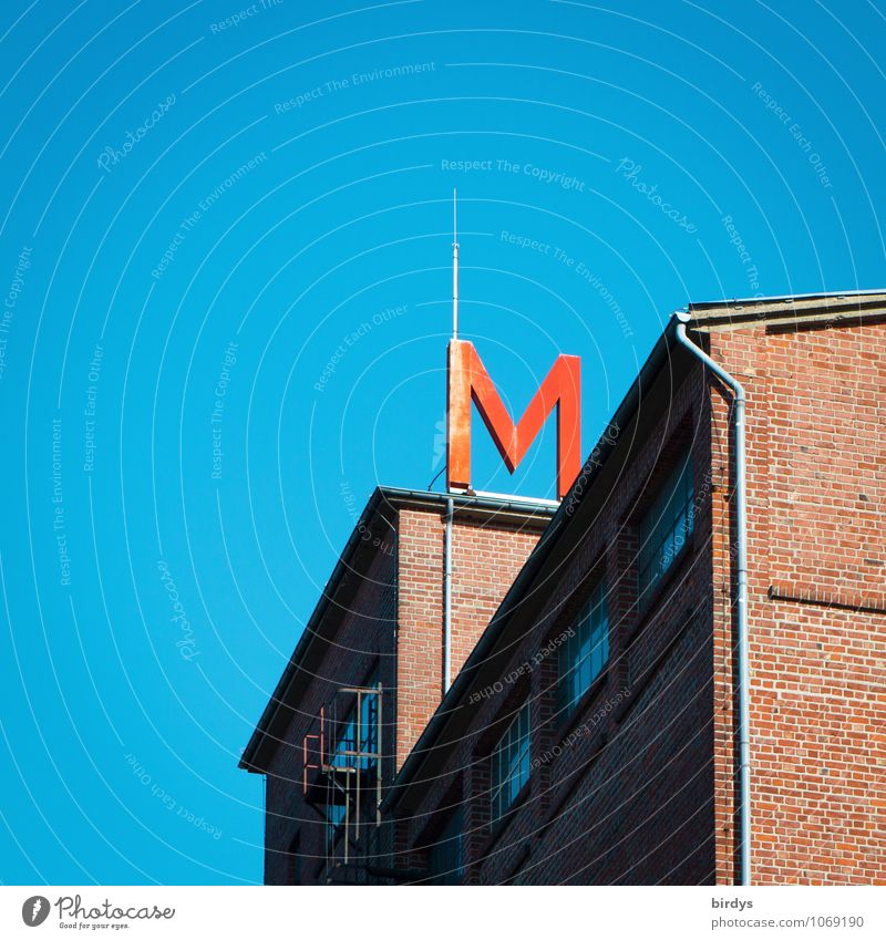 m Cloudless sky Beautiful weather House (Residential Structure) Manmade structures Brick-built house Factory Eaves Neon sign Lightning rod Characters Above Blue
