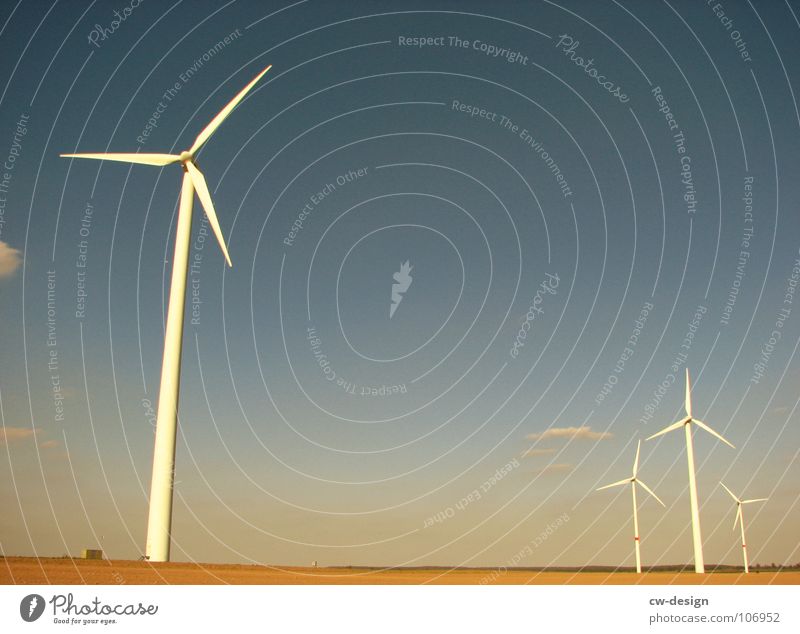 THE PEACE Wind energy plant Propeller Renewable Ecological Eco-friendly Technology Environmental pollution Industrial district Blue sky Deface Engines