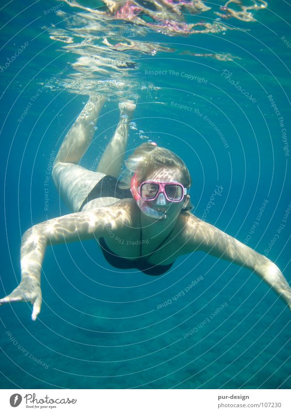 underwater8 Ocean Waves Snorkeling Dive Sea water Crete Vacation & Travel Bikini Woman Reflection Paleochora Water Underwater photo Blue Swimming & Bathing Skin