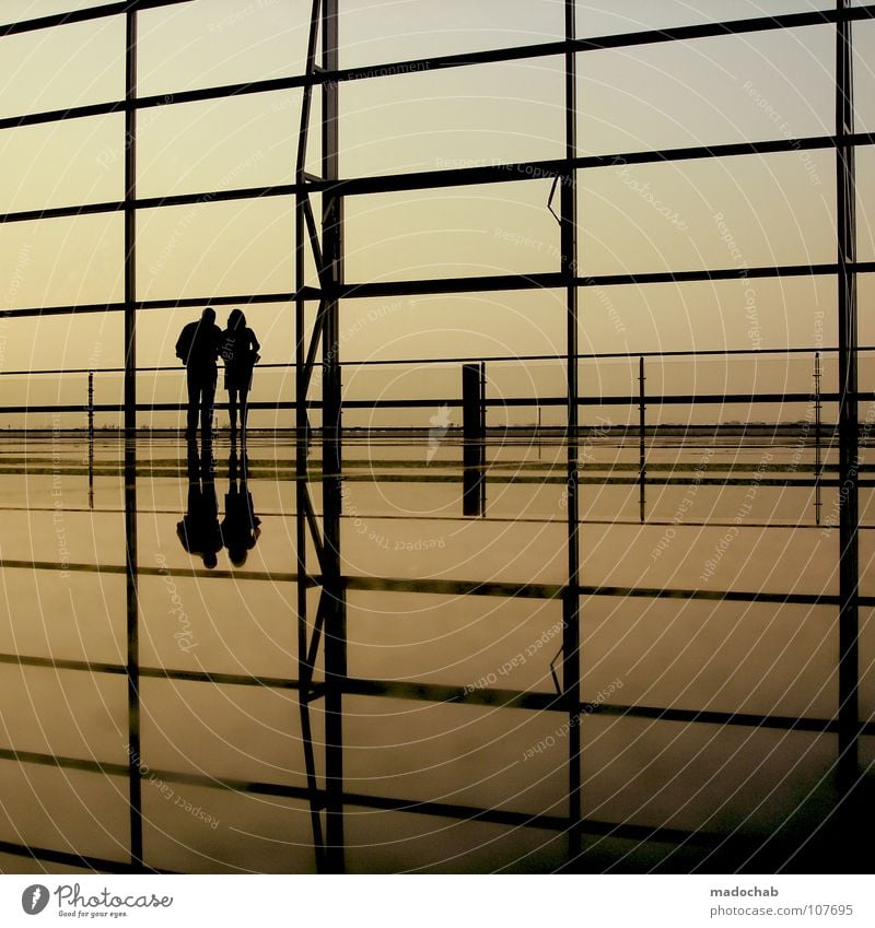 6 TWO TOGETHER Silhouette Human being Man Woman Life Reflection Wall (building) Sky Longing Wanderlust Moody Spatial impression Traveling Vacation & Travel