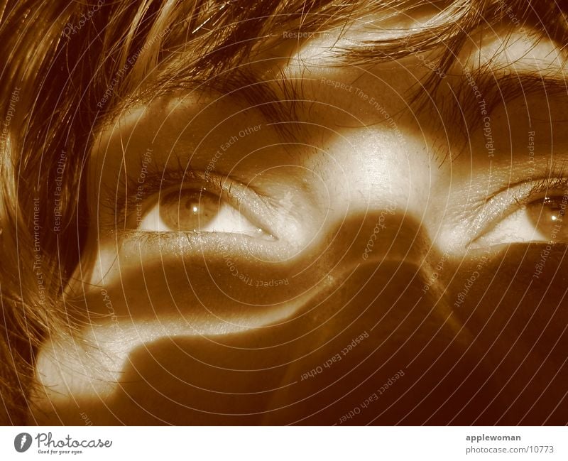 view Woman Light Head Eyes Looking Face Shadow Disk Sepia
